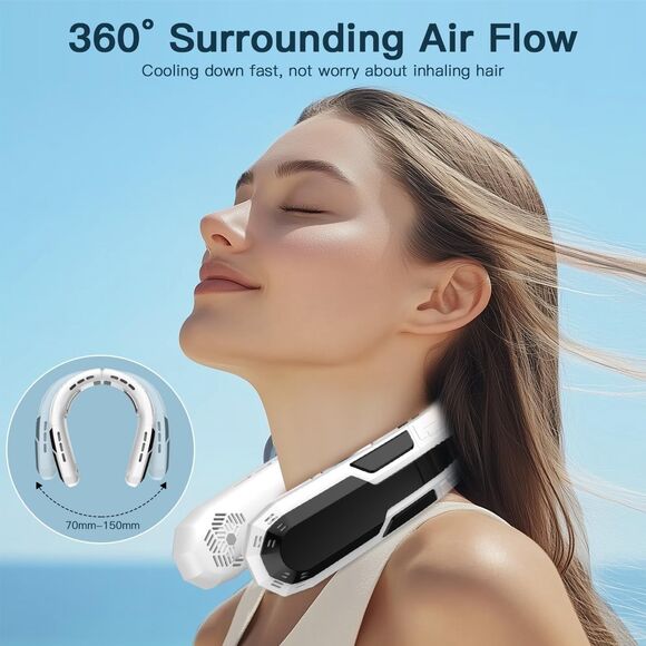 WXX Portable Neck Fan, Rechargeable 360° Cooling Personal Fan, Foldable Quiet We - Picture 3 of 5